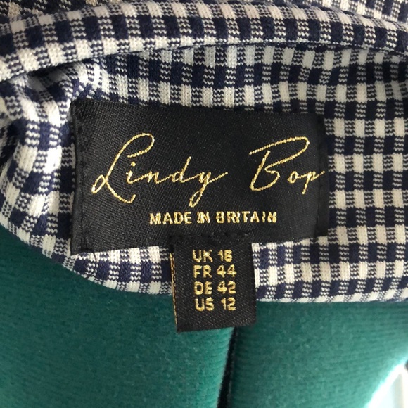 Lindy Bop Sabina Navy Gingham Pencil Dress - Picture 3 of 4